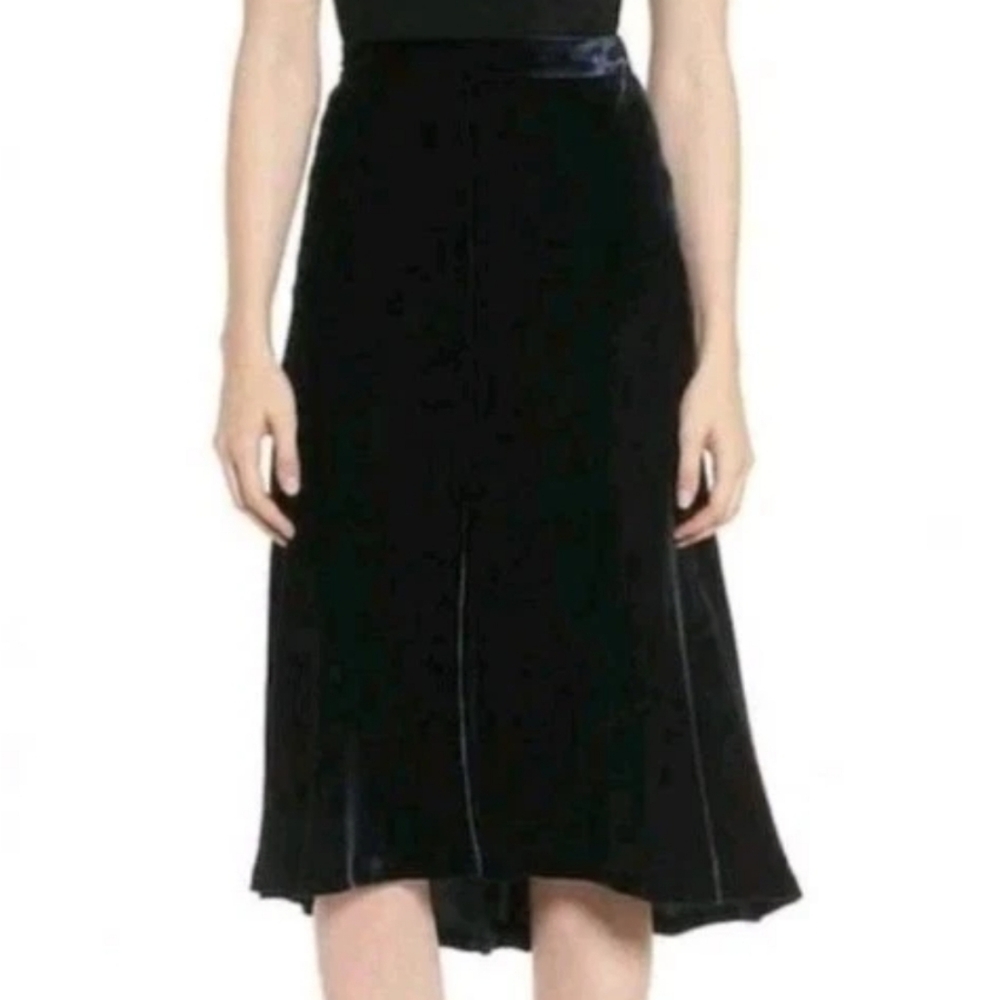 Nordstrom Crushed Velvet Silk Midi A-Line Skirt Large Navy Velour Whimisgoth Nwt